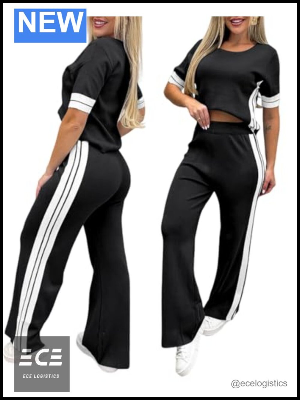 Women's 2 Piece Knit Short Sleeve Wide Leg Pant Set Lounge Travel Outfit